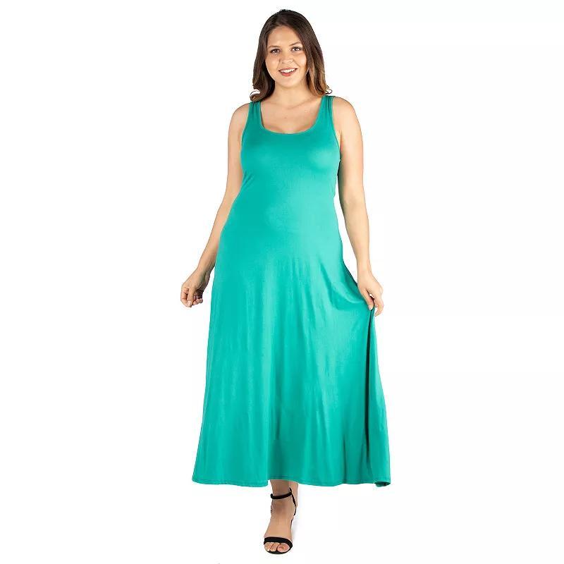 Plus Size 24seven Comfort Apparel Simple A-Line Tank Top Maxi Dress, Womens Green Product Image