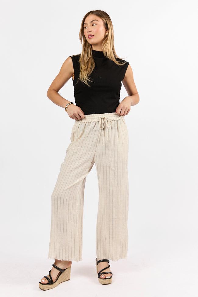 Full Sail Beige Linen Blend Striped Pants Product Image