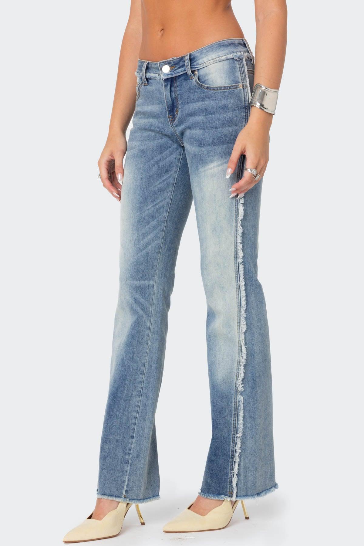 Frayed Seam Washed Flare Jeans Product Image