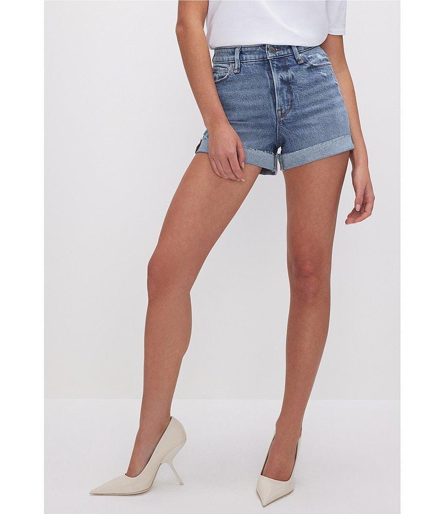 Good American Good Girlfriend Denim Single Cuff Mid Rise Shorts Product Image