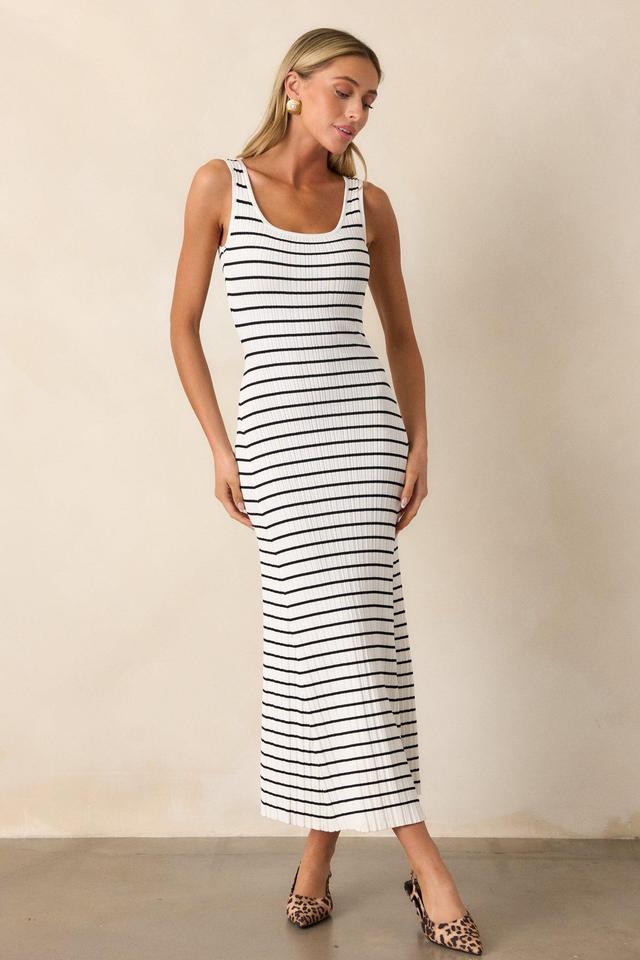 Classic Rhythm White Stripe Ribbed Midi Dress Product Image