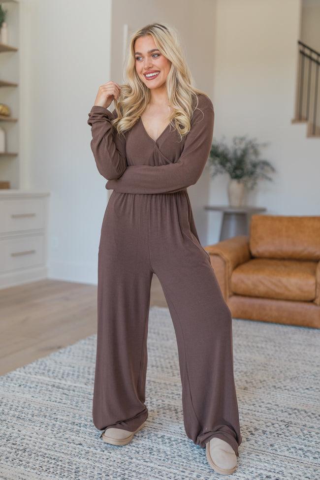 Heart To Heart Brown V-Neck Jumpsuit Product Image