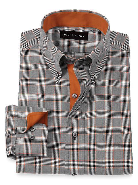 Non-Iron Cotton Plaid Dress Shirt With Contrast Trim - Black/rust Product Image