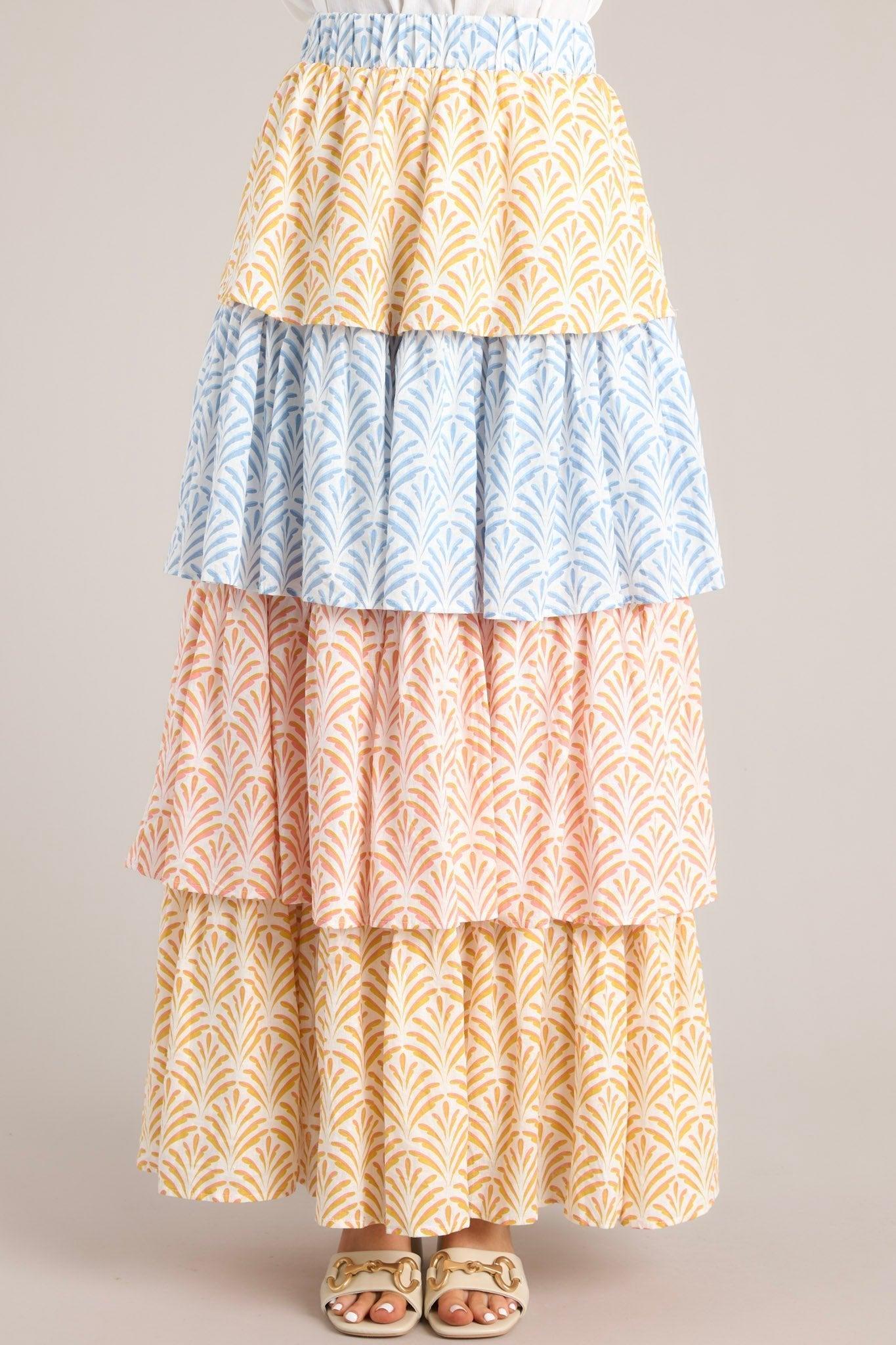 Never A Dull Moment Sunflower Yellow Multi Print Tiered Maxi Skirt Product Image