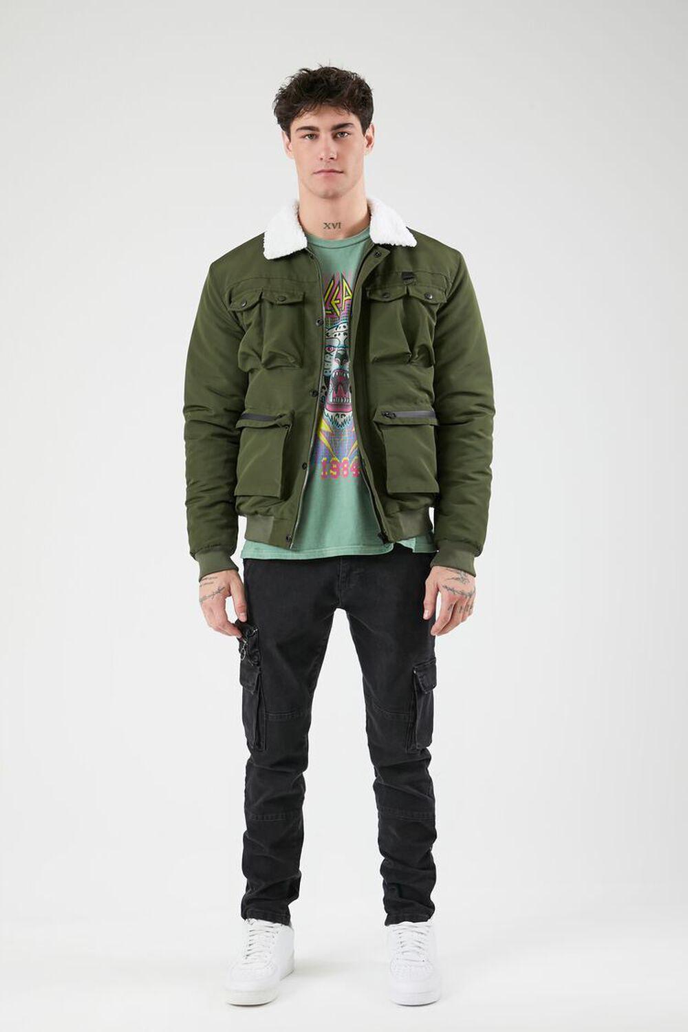 Faux Shearling Cargo Trucker Jacket | Forever 21 Product Image