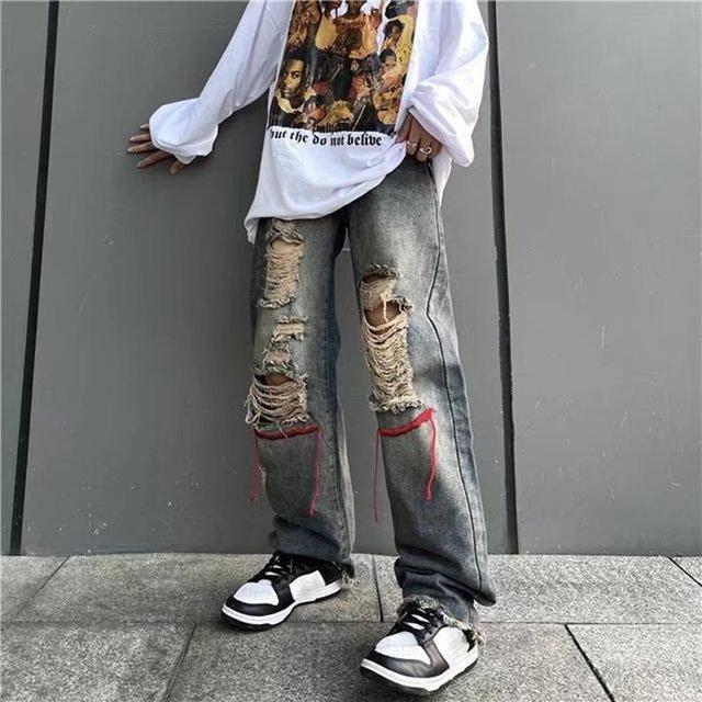 Sopula Men's American Retro High Street Ins Trendy Ripped Jeans Product Image