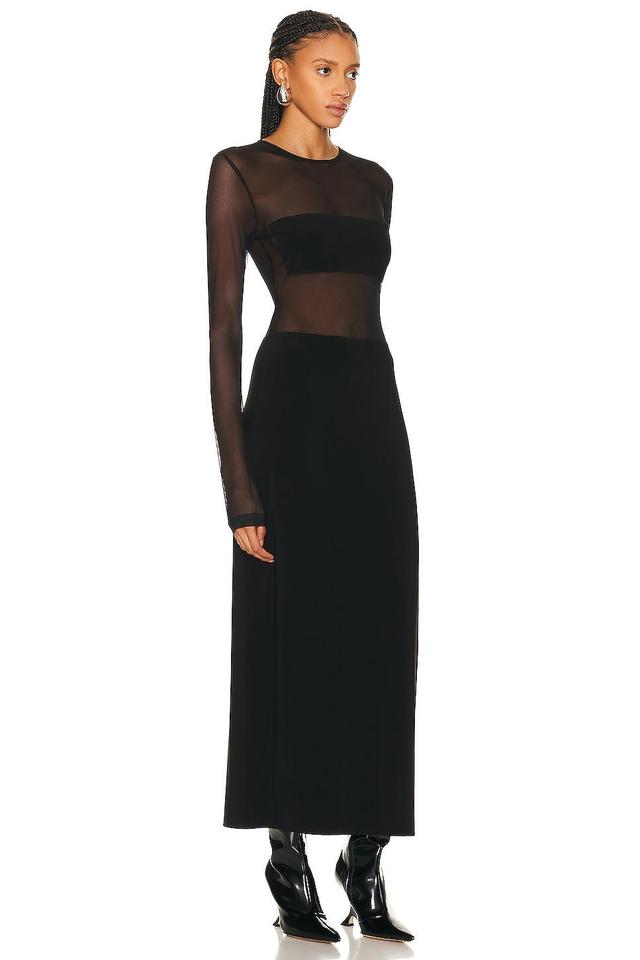 Norma Kamali Dash Side Slit Gown in Black & Black Mesh - Black. Size XL (also in L, M, S, XS). Product Image