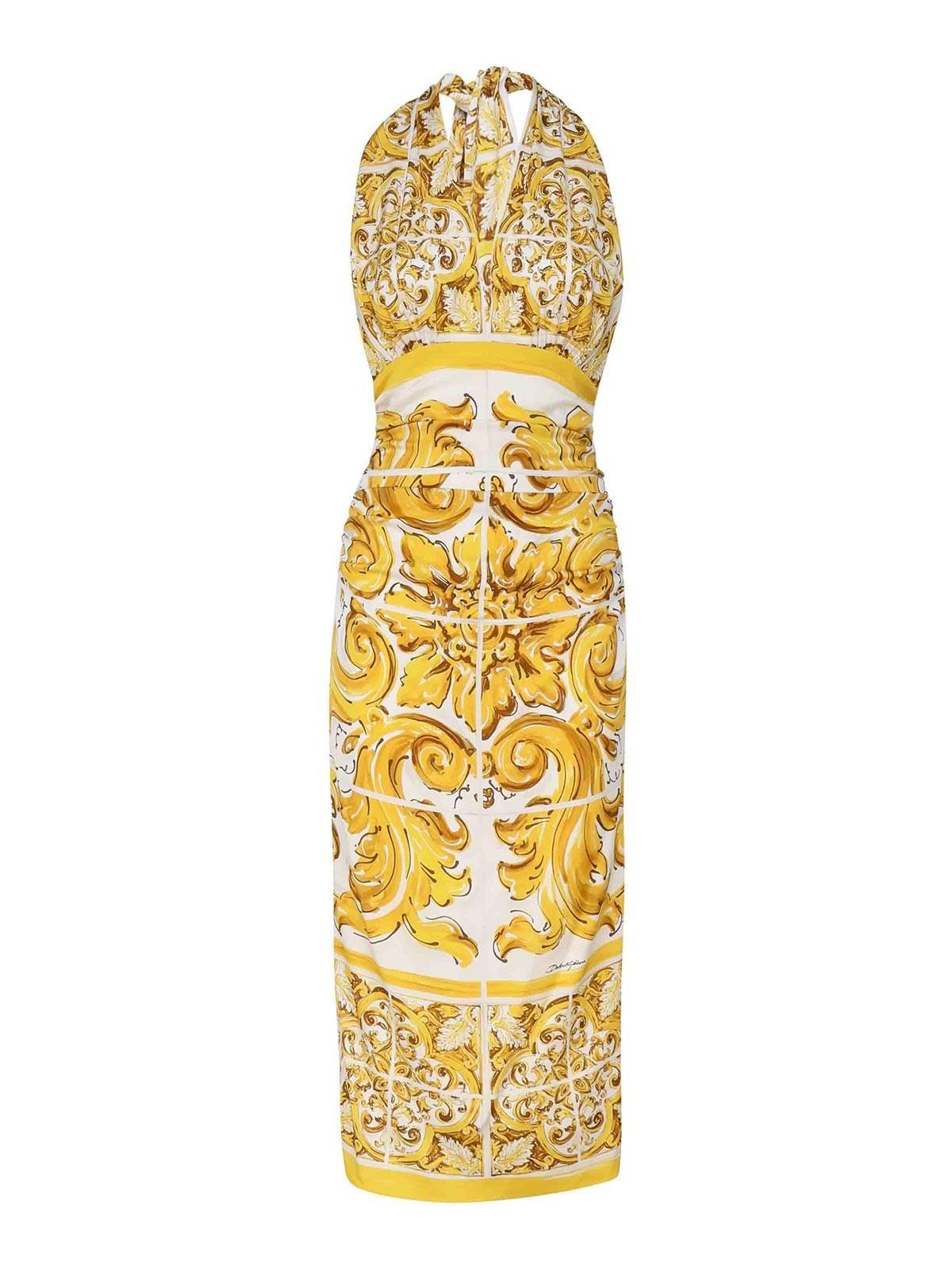 DOLCE & GABBANA V-neck Midi Dress In Amarillo Product Image