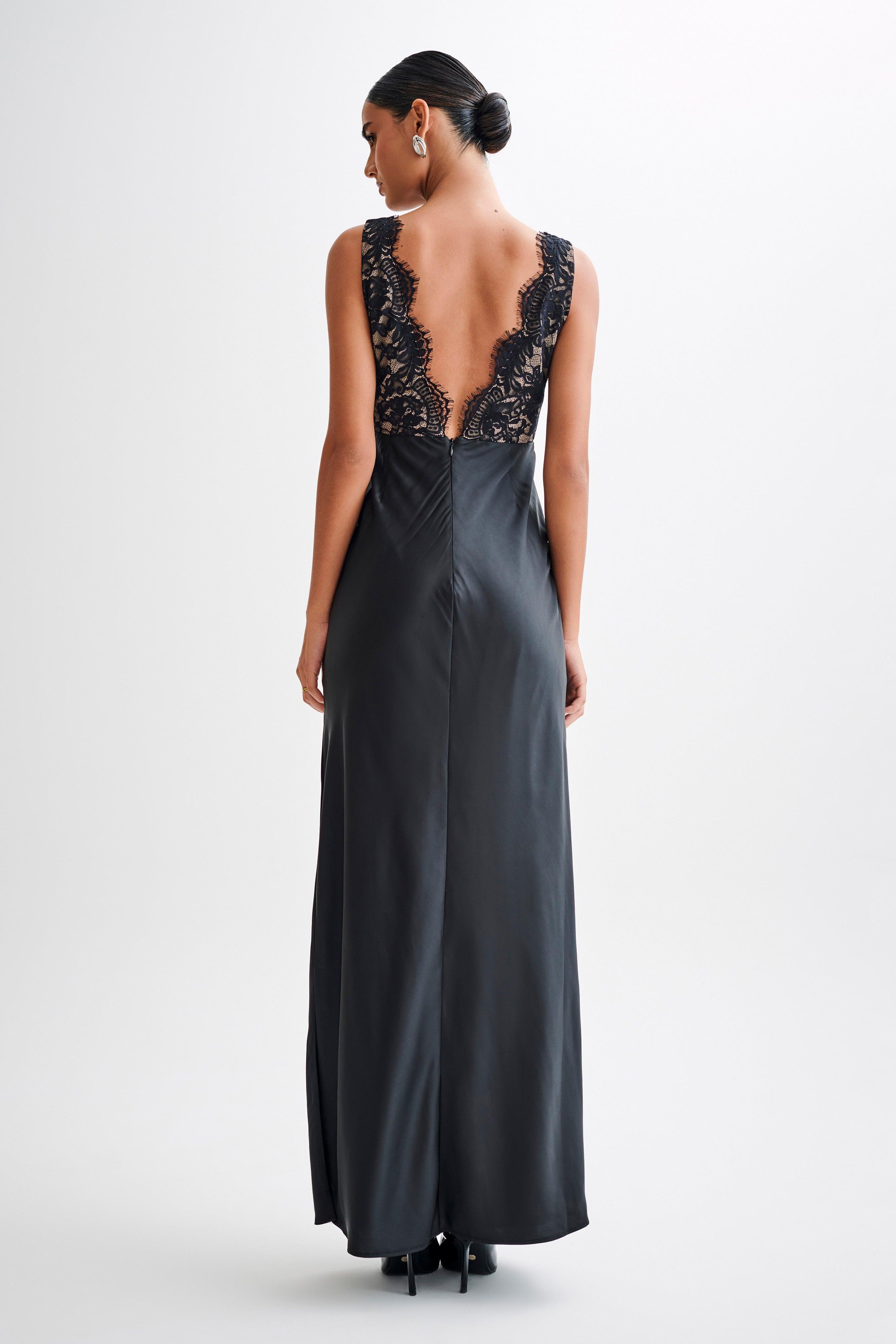 Ricci Satin And Lace Maxi Dress - Black Product Image