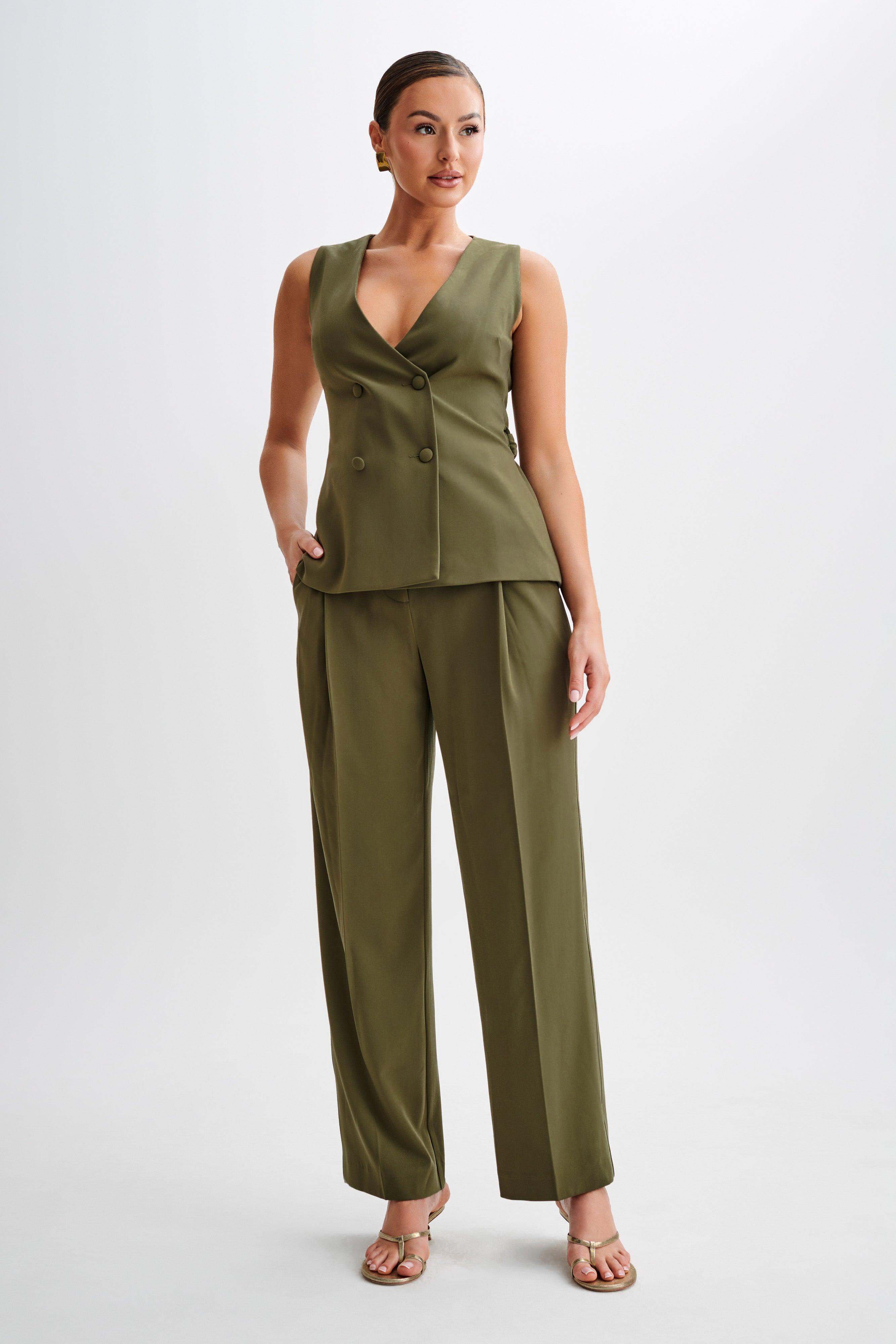 Amelie Suiting Straight Leg Pants - Military Olive Product Image