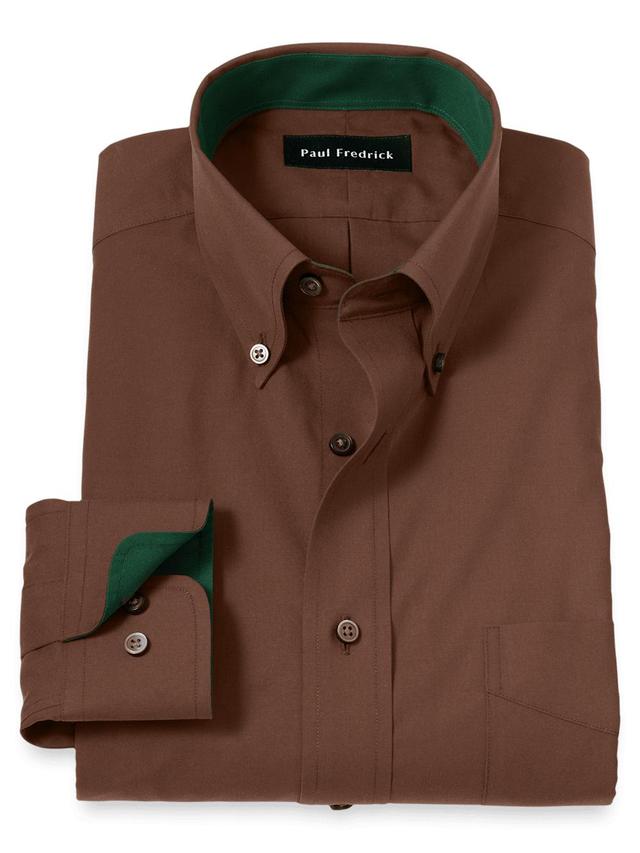 Non-Iron Cotton Solid Dress Shirt With Contrast Trim - Brown Product Image