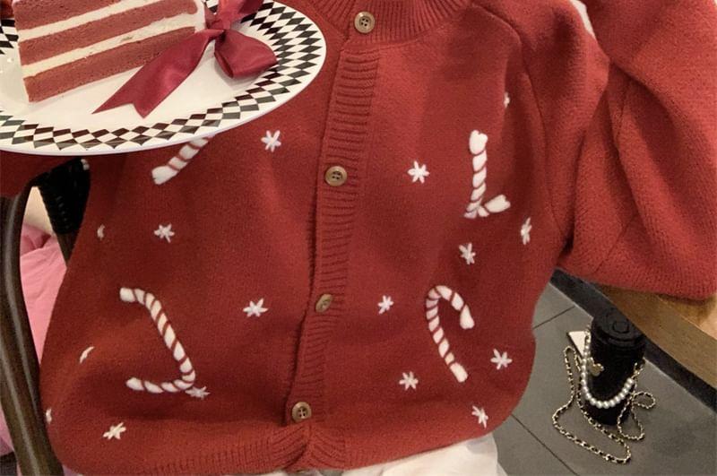 Round Neck X'Mas Button Up Cardigan Product Image