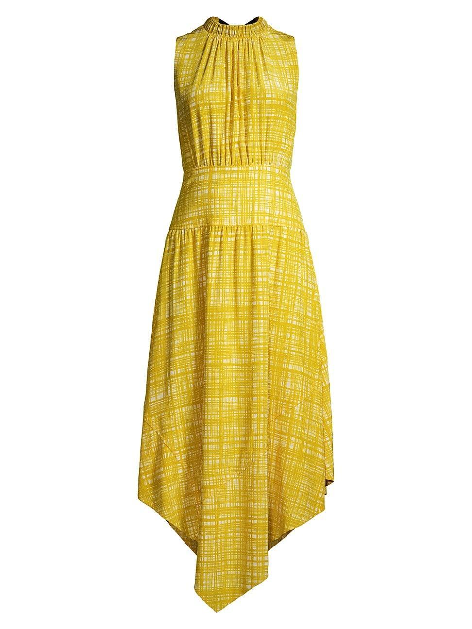 Womens Printed Silk Asymmetric Midi-Dress Product Image