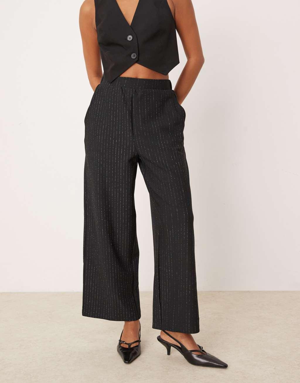 JDY Petite wide leg lurex pants in black Product Image