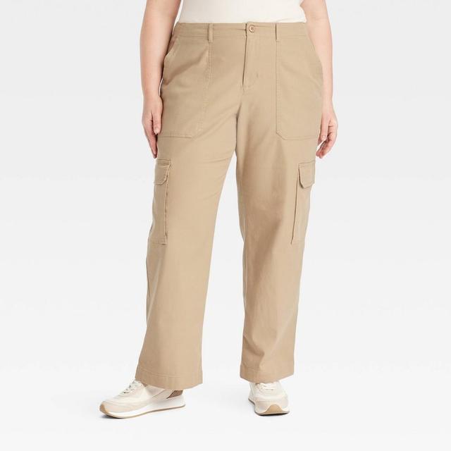 Women's Mid-Rise Straight Leg Utility Cargo Pants - Universal Thread™ Tan 17 Product Image