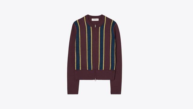 Striped Zip Front Cardigan Product Image