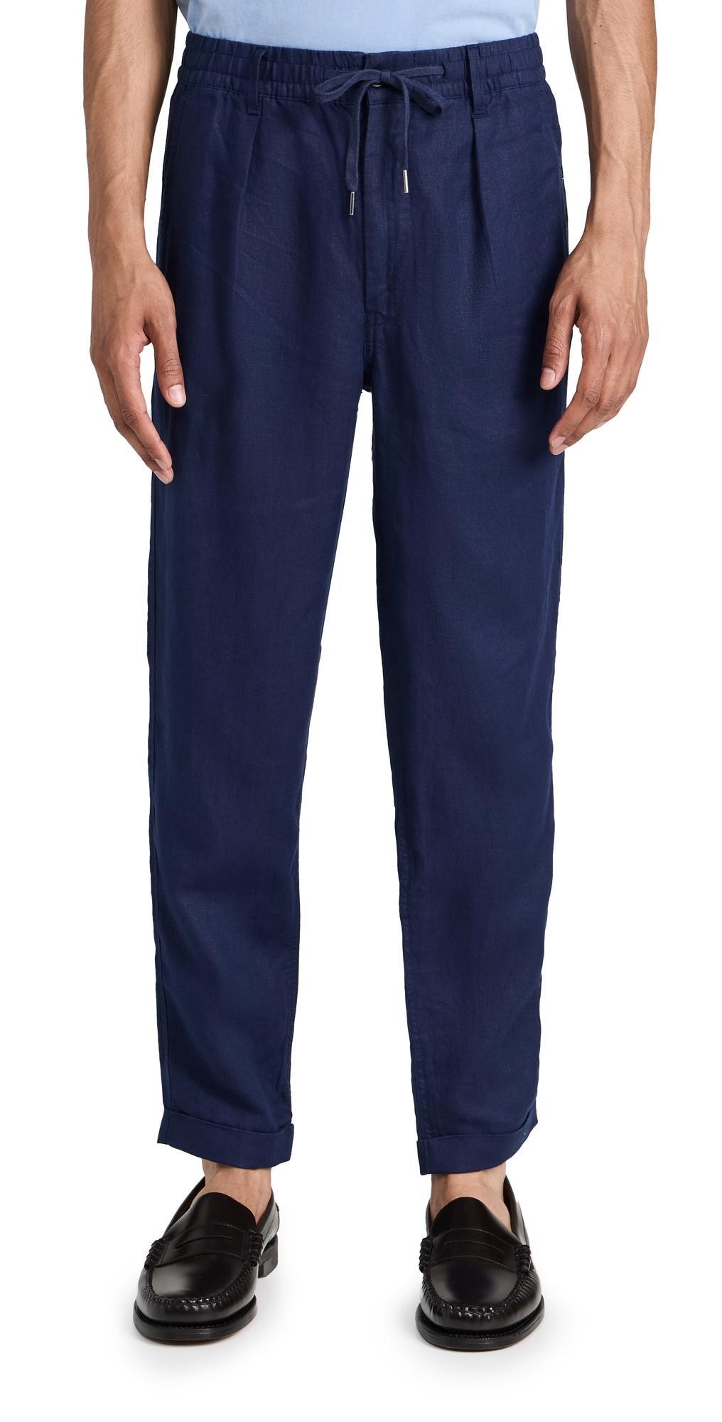 Drawstring Linen Pants Navy Product Image