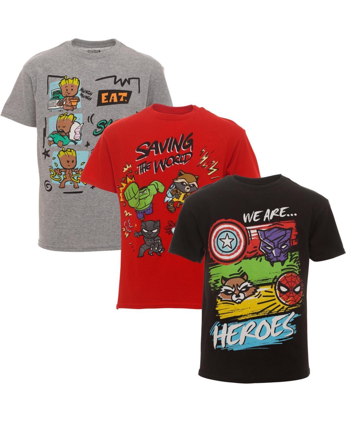 Marvel Big Boys Avengers Spider-Man Spider-Verse Spidey and His Amazing Friends 3 Pack T-Shirts to (2T - 18-20) - Gray/black Product Image