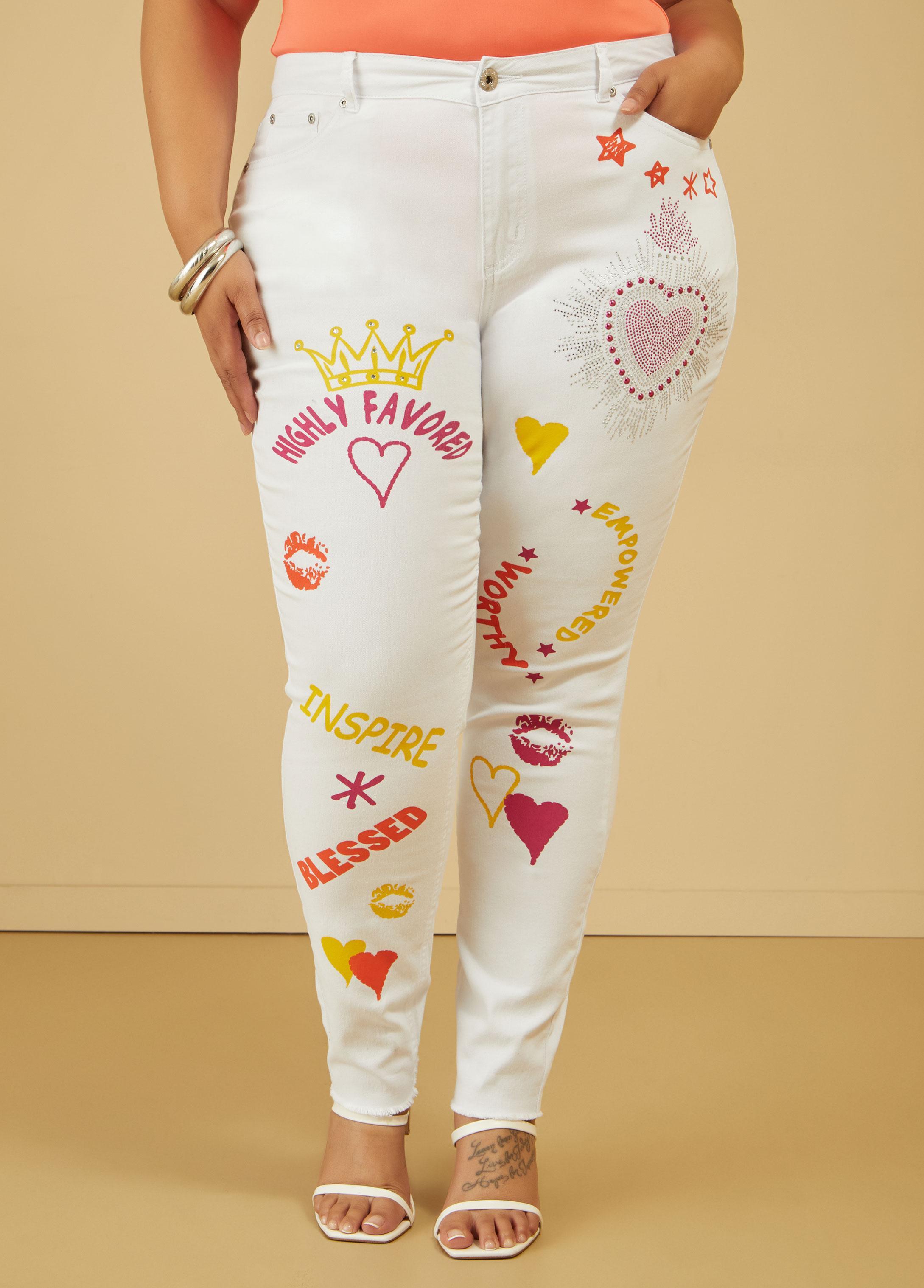 Embellished Printed Skinny Jeans Product Image