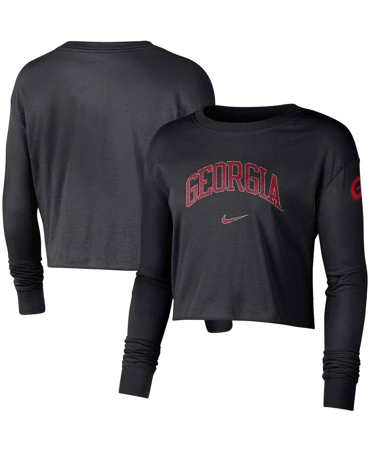 Womens Nike Black Georgia Bulldogs 2-Hit Cropped Long Sleeve Logo T-shirt Product Image