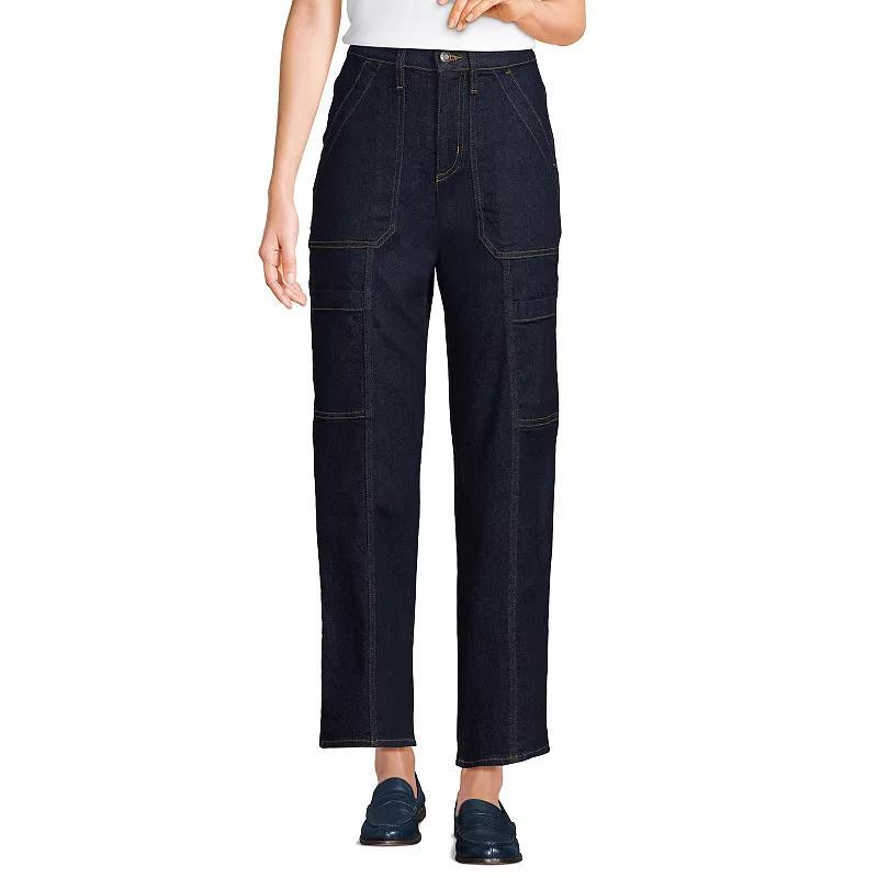 Womens Lands End High-Rise Utility Cargo Ankle Jeans Product Image