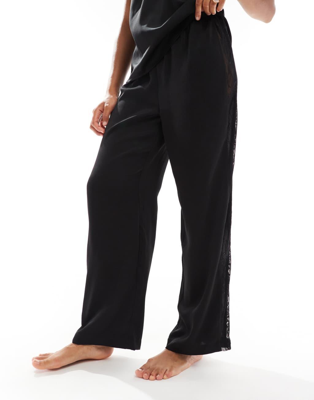 4th & Reckless belle pajama satin & lace pants in black Product Image