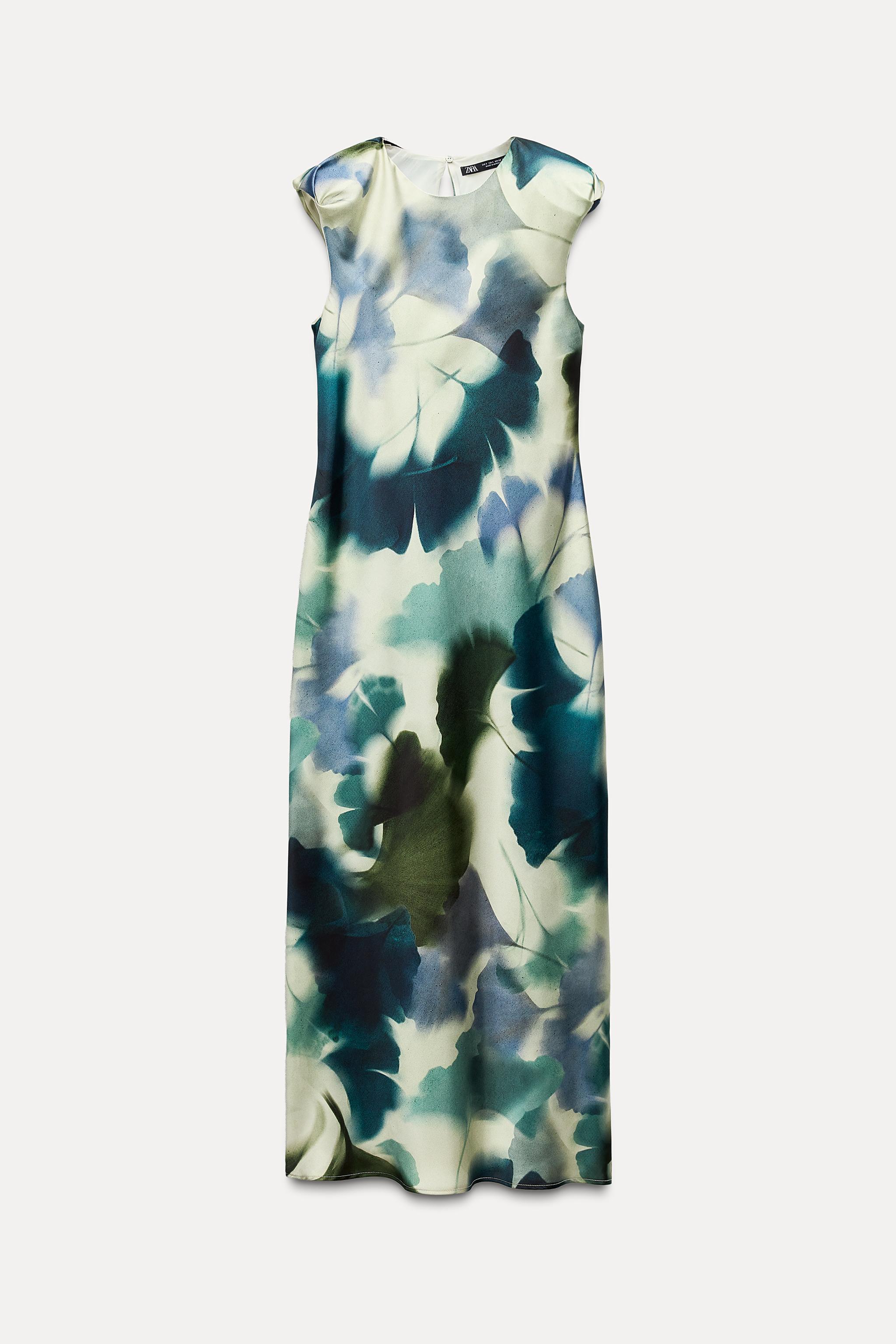 PRINTED SATIN EFFECT MIDI DRESS Product Image