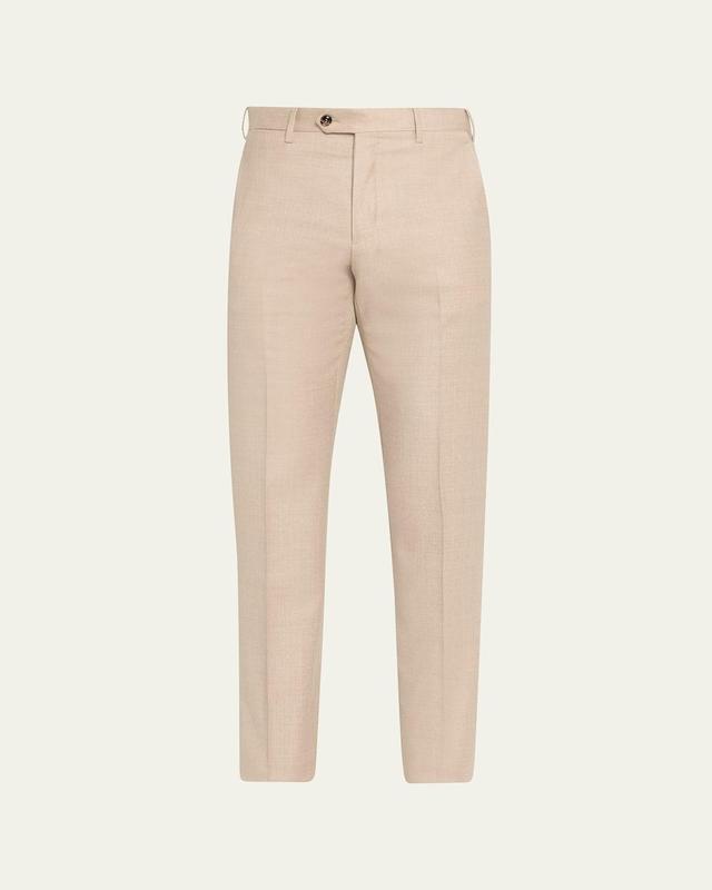 Mens Solid Wool Flat Front Trousers Product Image