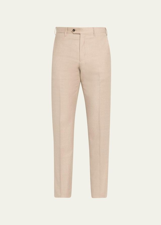 Mens Solid Wool Flat Front Trousers Product Image