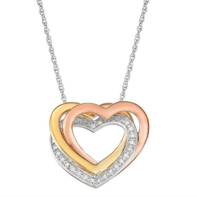 Sterling Silver Tri-Color Triple Heart Diamond Accent Pendant Necklace, Womens Trie Tone Product Image