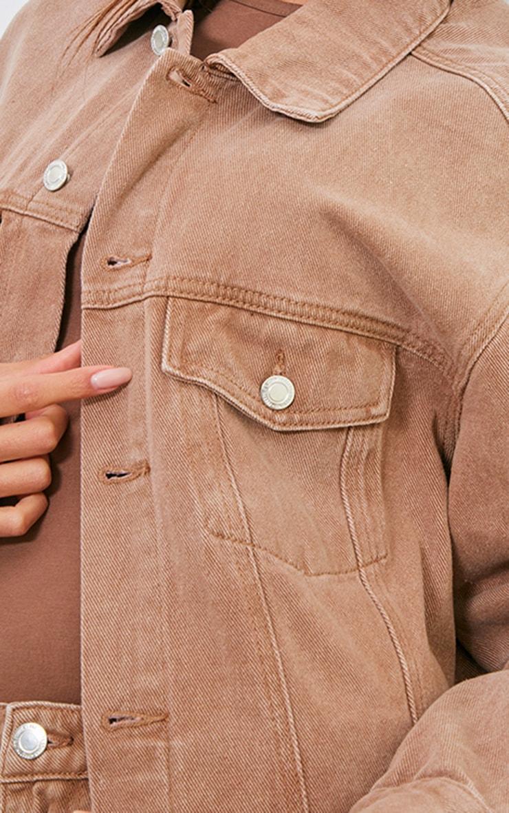 Washed Taupe Oversized Boyfriend Denim Jacket Product Image