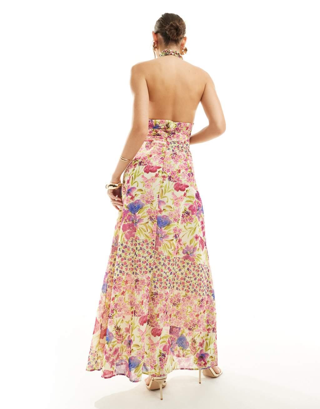 Vero Moda halterneck maxi dress in mixed floral print Product Image