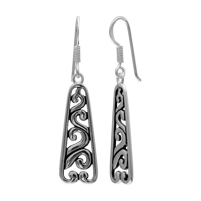 PRIMROSE Sterling Silver Filigree Rectangle Drop Earrings, Womens, Grey Product Image