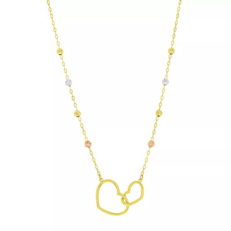 Divine Gold 14k Gold Heart Tri-Color Bead Necklace, Womens Product Image