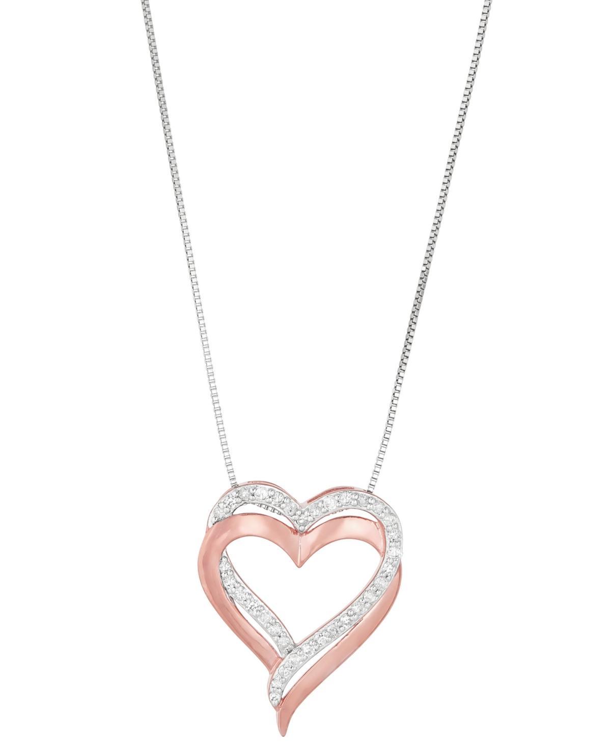 Two Hearts Forever One 14k Rose Gold-Over-Silver & Sterling Silver 1/4-ct. T.W. Diamond Heart Pendant, Womens White Product Image