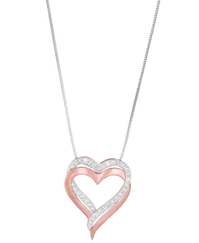 Two Hearts Forever One 14k Rose Gold-Over-Silver & Sterling Silver 1/4-ct. T.W. Diamond Heart Pendant, Womens White Product Image