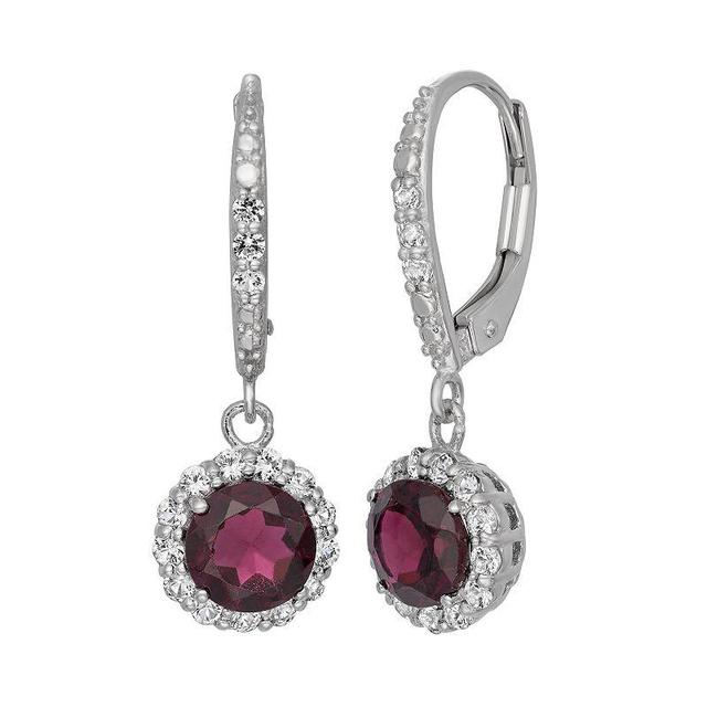 Garnet and Lab-Created White Sapphire Sterling Silver Halo Drop Earrings, Womens, Multicolor Product Image