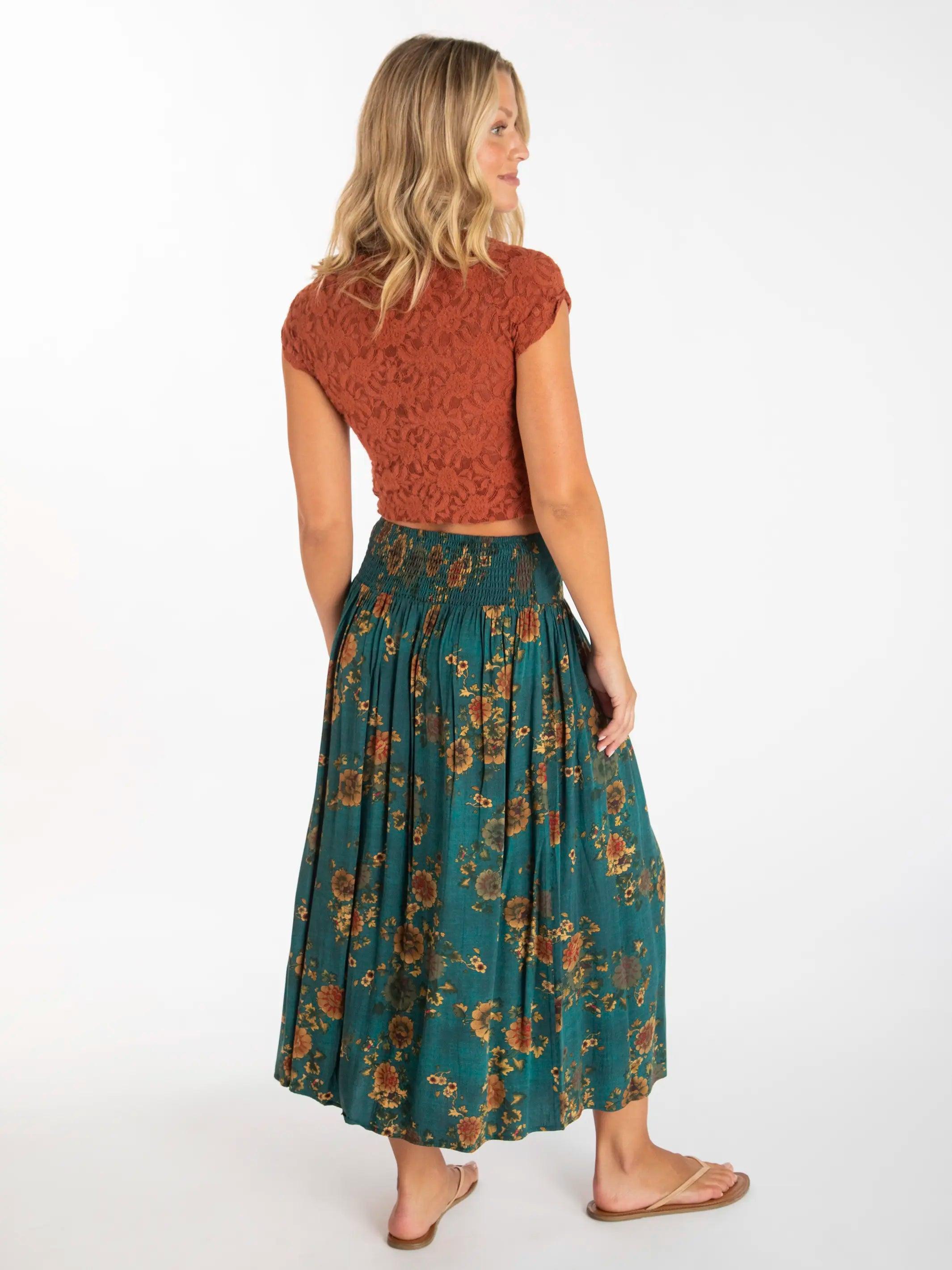 Addie Midi Skirt - Teal Orange Clusters product image