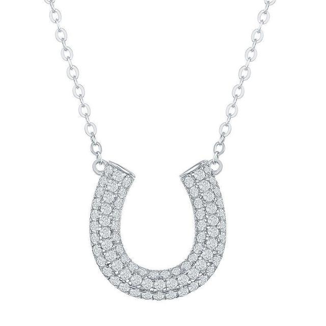 Sterling Silver Cubic Zirconia Horseshoe Necklace, Womens White Product Image