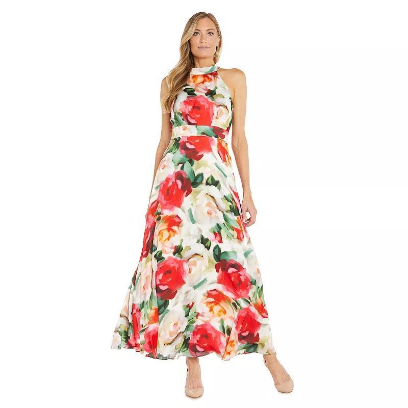 Womens R&M Richards Long Floral Print High Neck Halter Dress Pink Team Product Image