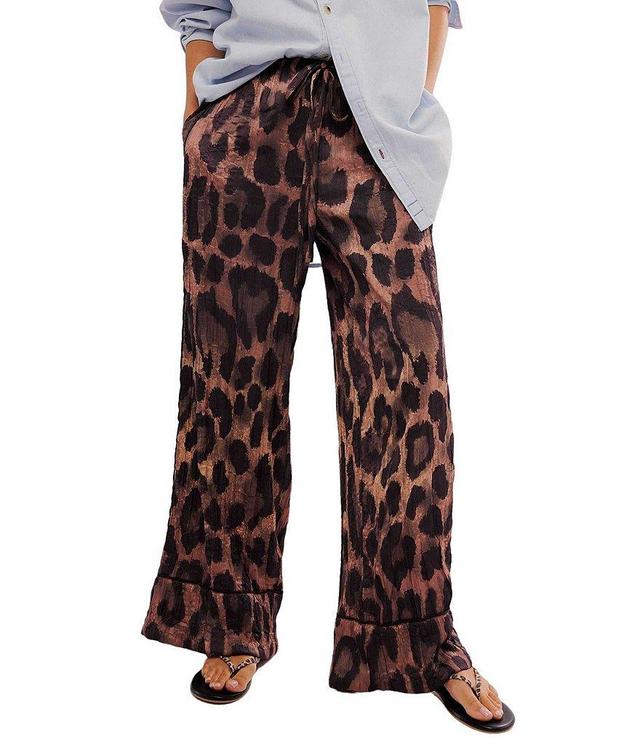 Free People All Out Satin Leopard Print Low Rise Loose Wide Leg Pants Product Image