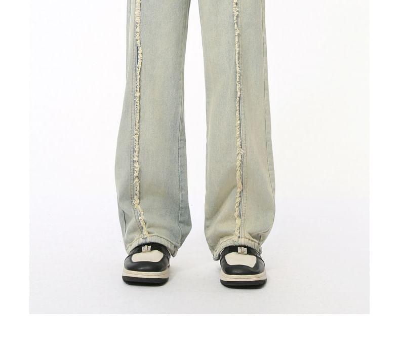 Mid Rise Fringed Washed Loose Fit Jeans Product Image