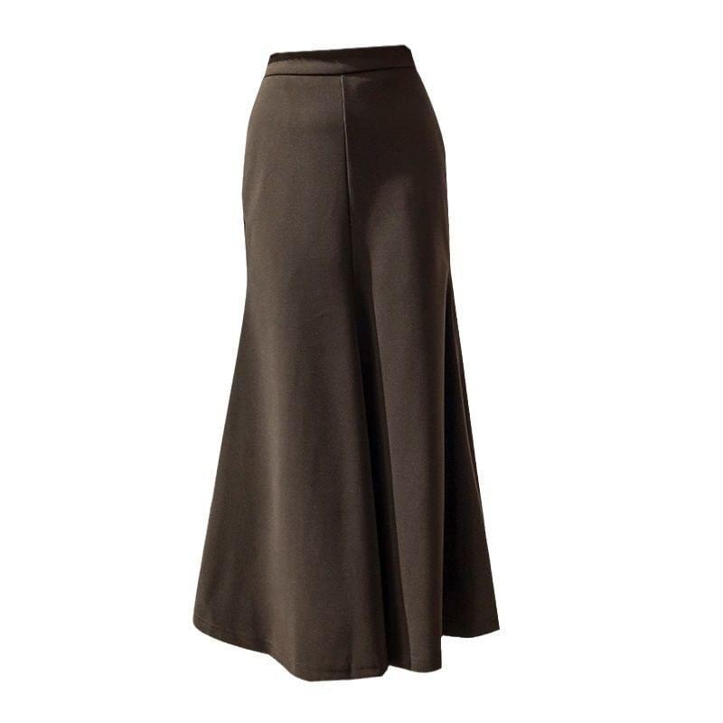 High Waist Plain Midi Fishtail Skirt Product Image