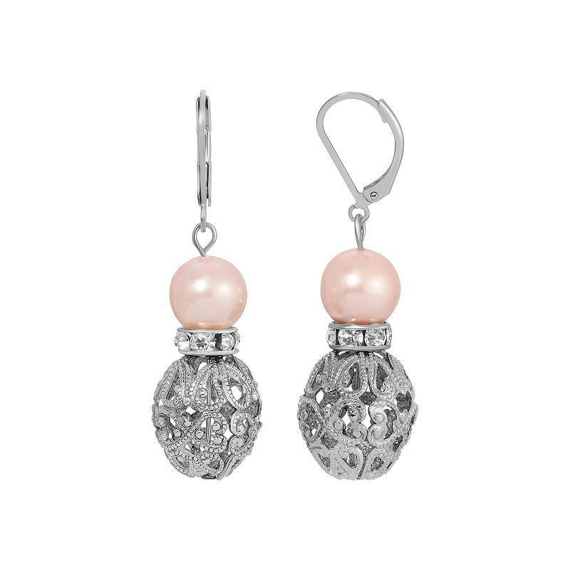 1928 Silver Tone Filigree Faux Pearl Drop Earrings, Womens, Grey Product Image