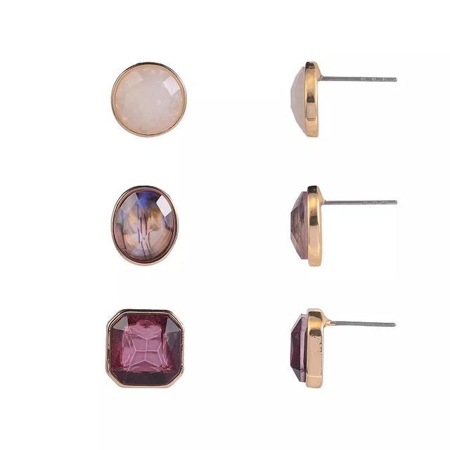 Emberly Gold Tone Pink Abalone and Stone Trio Earring Set, Womens, Multi Product Image