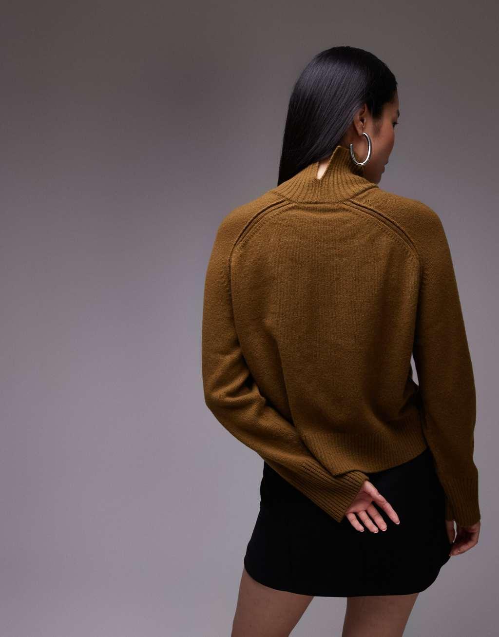 ARKET wool sweater with high neck and deep cuffs in olive green Product Image