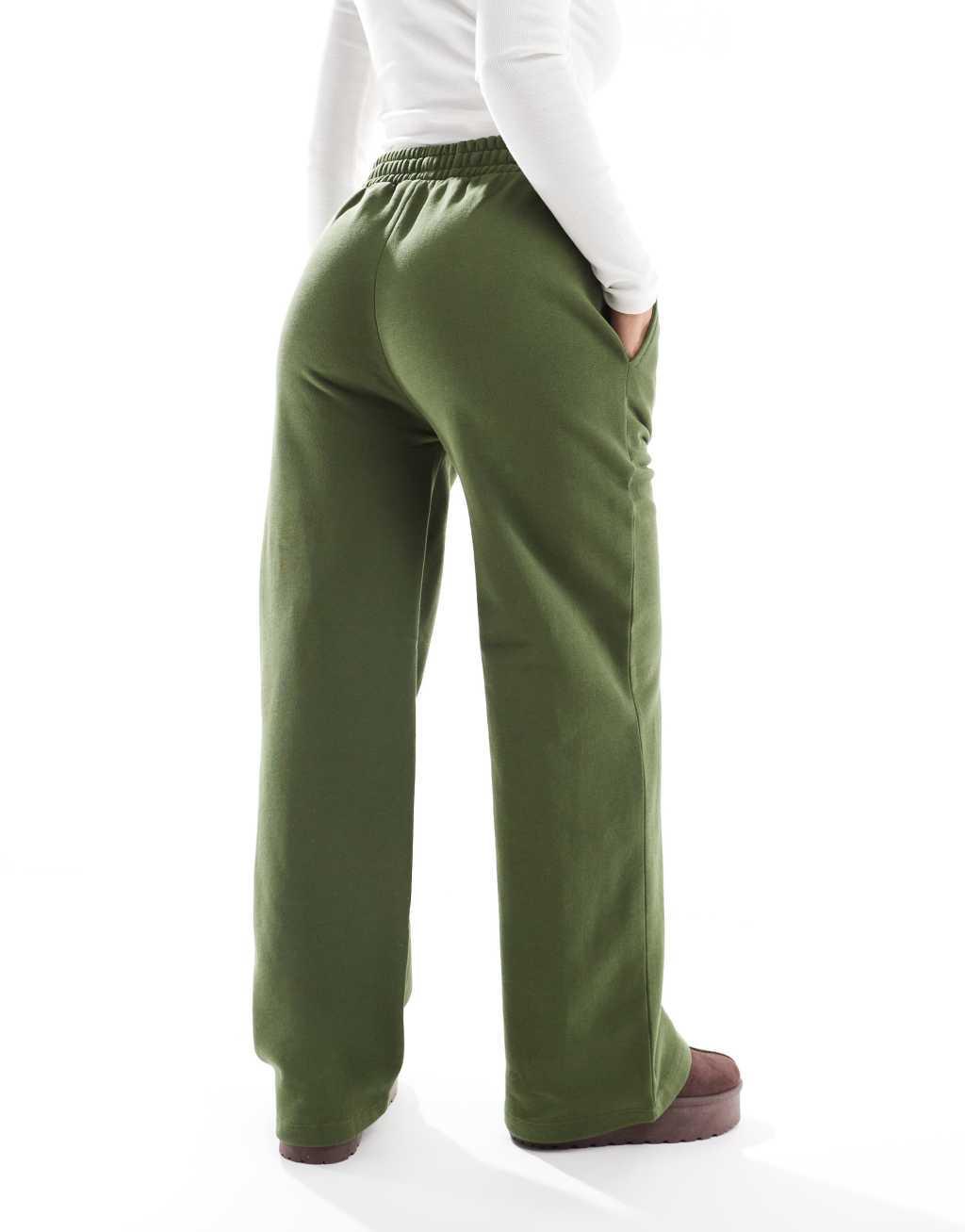 Miss Selfridge wide leg sweatpants in khaki Product Image