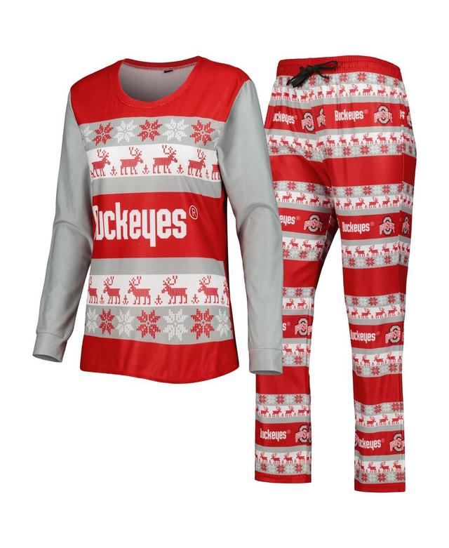 Womens FOCO Scarlet Ohio State Buckeyes Ugly Long Sleeve T-Shirt & Pajama Pants Sleep Set Product Image