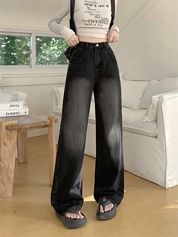 High Rise Washed Wide Leg Jeans Product Image