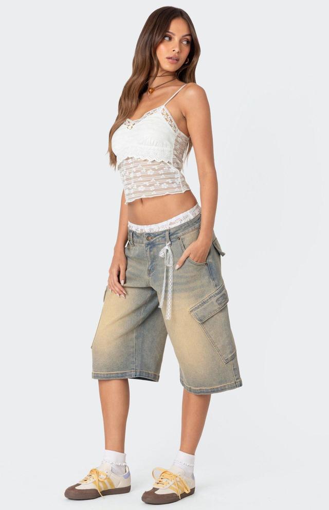 Edikted Women's Lace Boxer Denim Bermuda Shorts Product Image